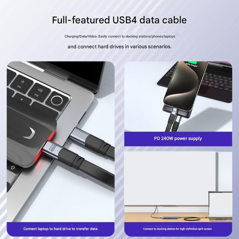 USB4 Cable Type C Cord Support Fast 40Gbps Data Transfer Clear 8K@60Hz Video Output Powerful PD240W Charging Capability