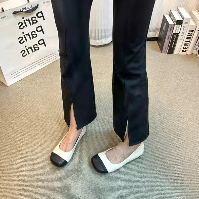 Fashion Autumn New Flat Shoes Women's Fashion Round Head Shallow Mouth Splicing Soft Sole Anti-slip Wear-resistant Single Shoes