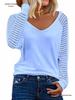 New Women's Patchwork Long Sleeve Striped Casual Loose Top