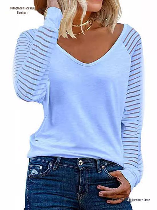 New Women's Patchwork Long Sleeve Striped Casual Loose Top