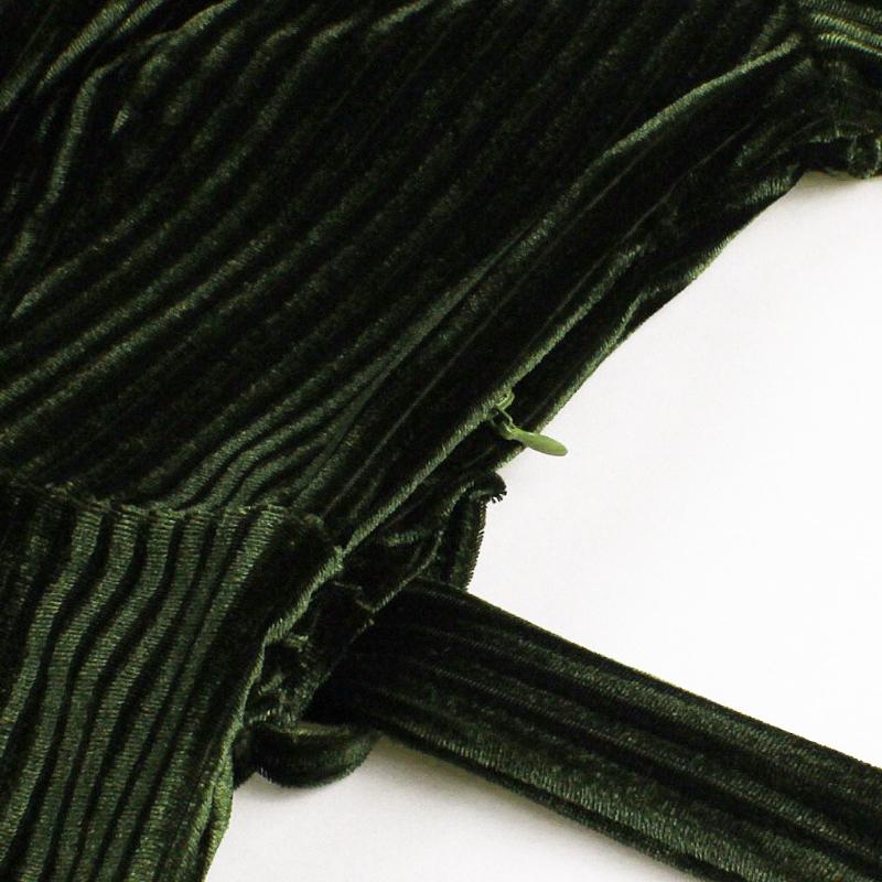 Women's Vintage Autumn/Winter Velvet Elegant V-Neck Long-Sleeve Tie-Waist Christmas Full-Skirt Dress