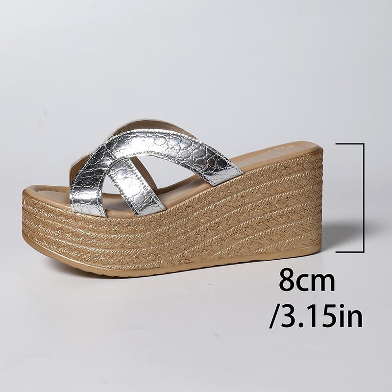 Fashion Women's Platform Wedge Sandals Summer Fashion Gold Silver Wedge Heel Sandals Woman Brand Design Thick Bottom Beach Slipper 35-43