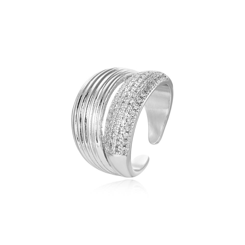 18k Gold-Plated Unisex Double Layer Open Ring with Hip-Hop Line Pattern