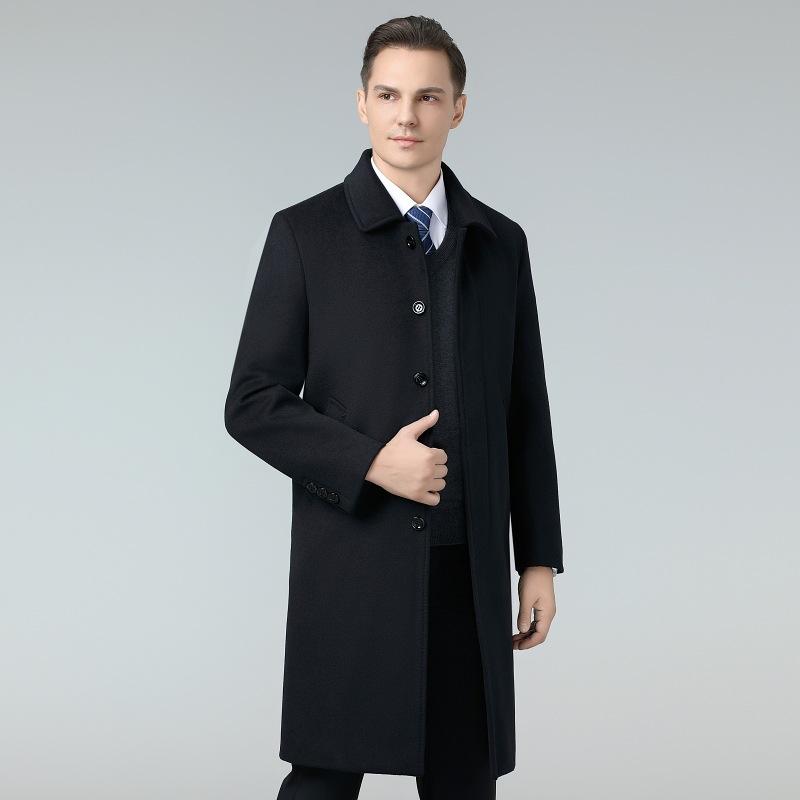 Autumn and Winter Wool Coat Men's Medium and Long Middle-aged Dad's Lapel Woolen Coat