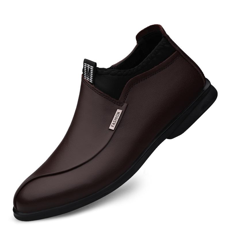 Men s Spring Round Toe Slip-On Cowhide Patchwork Leather Shoes: Breathable Business Casual with Velvet 39