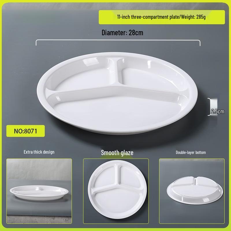 11-inch Melamine White 3-Compartment Meal Plate