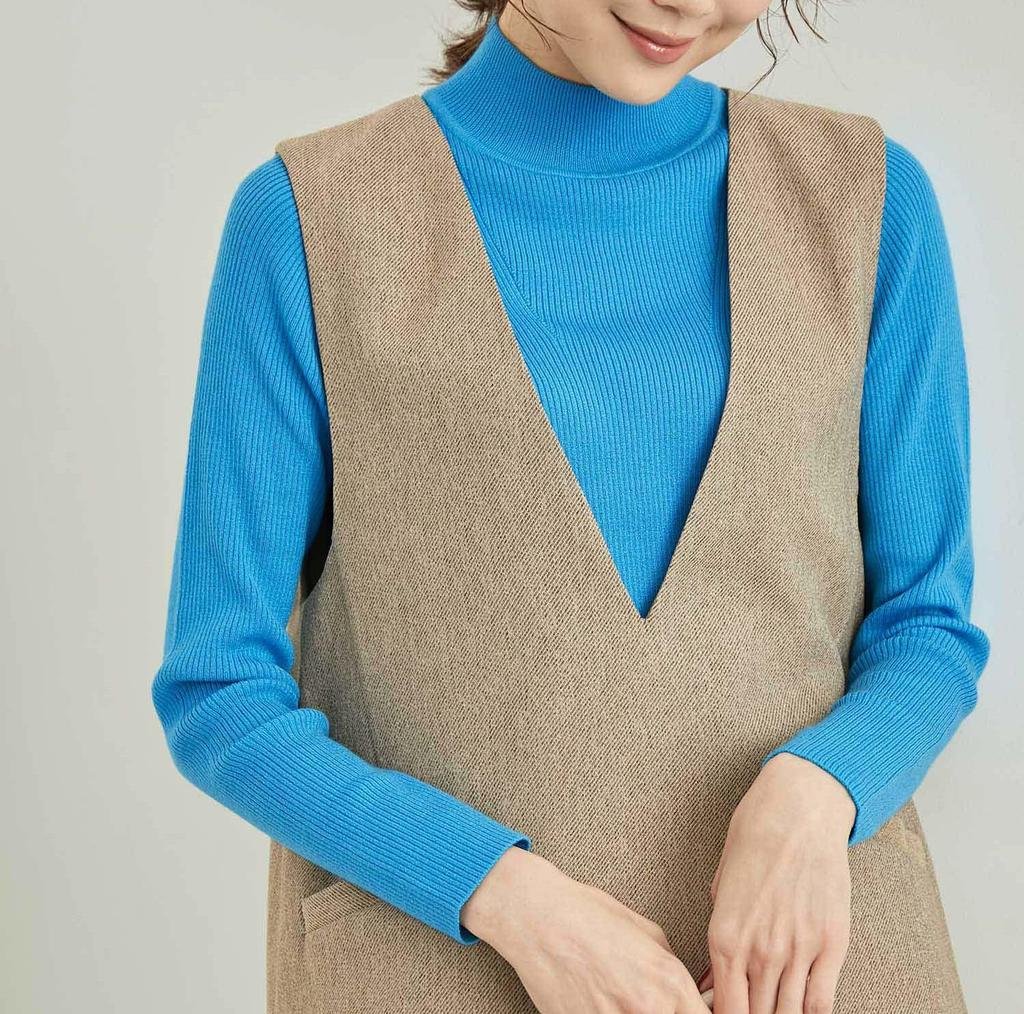 ROPE PICNIC Knit Pullover Machine Blue 38 Women's High-Neck Sweater, Anti-Slip, Washable, Anti-Pilling, (47)