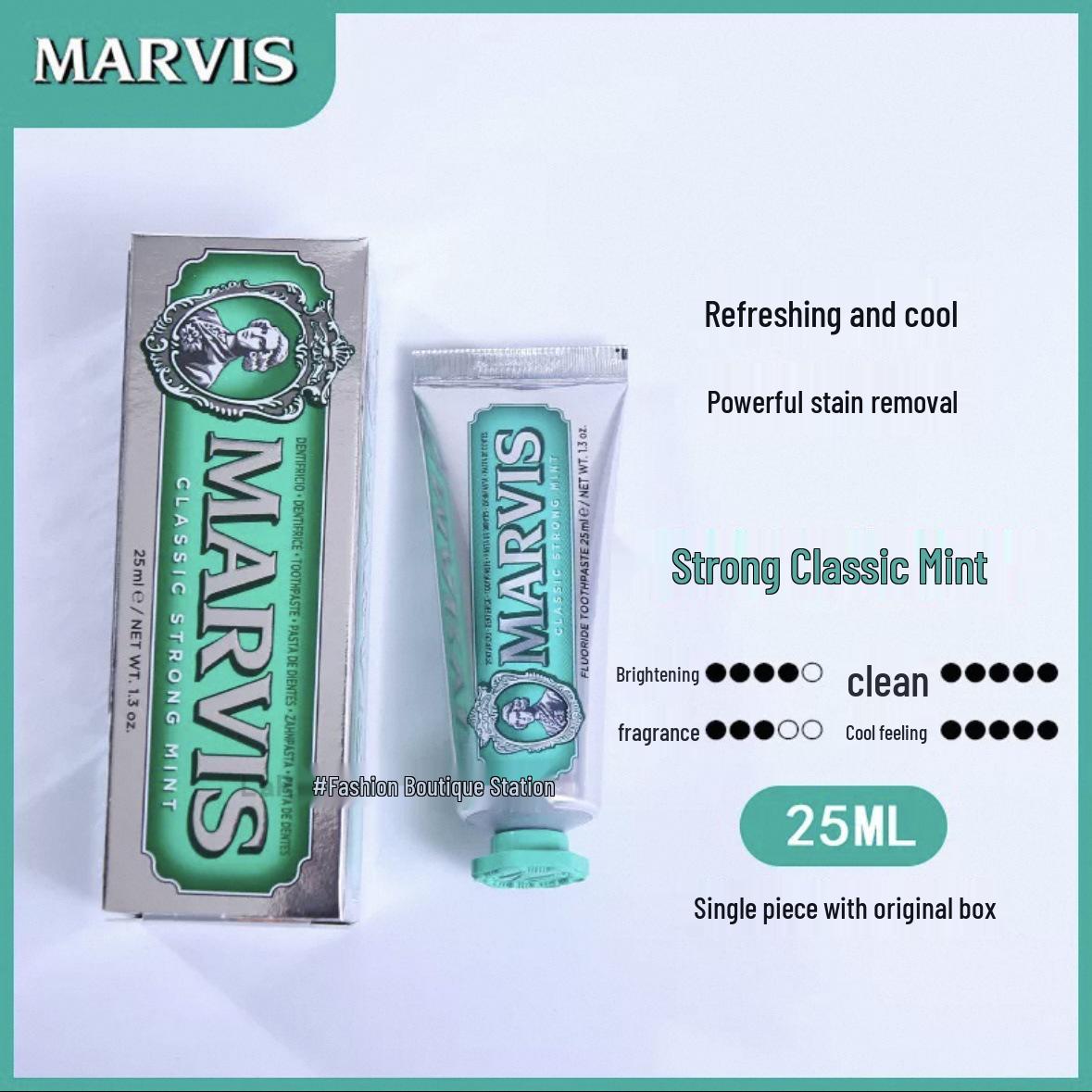Оригинальная итальянская зубная паста Marvis Mint для отбеливания и свежего дыхания - 85 мл с 25 мл сувенирной тубой