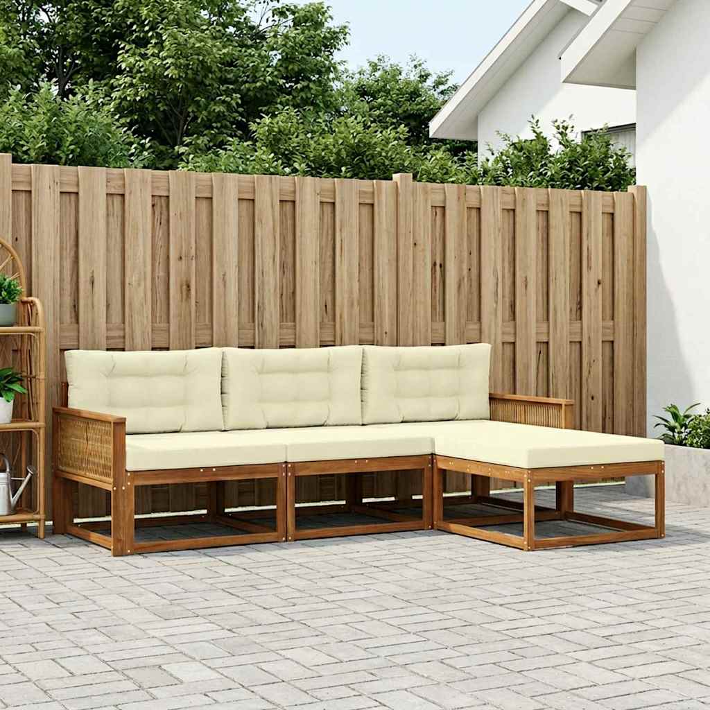 Outdoor Sofa Set with Cushions 4 pcs Natural and Cream