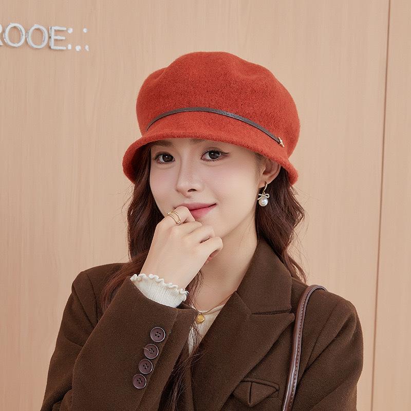 

Осенне-зимний шерстяной берет женский модный показывающий лицо маленькая шляпка-бутон уличный отдых путешествия теплая шляпа тренд M（56-58cm） оранжевый