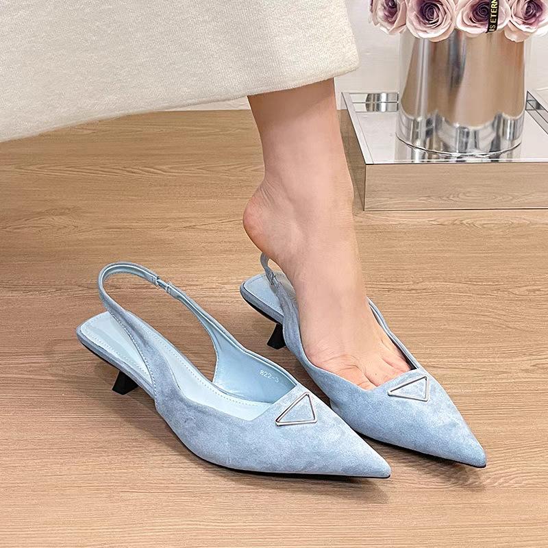 

Fashion New Summer 2025 Women s Dress Shoes Patent Leather Slip on Pointed Toe Sandals Buckle Slingbacks Mid Heels Pumps Sandalias Mujer 40