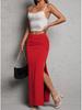 Spring/Summer High Waist Pleated Slit Midi Skirt - Women's Elegant Solid Color