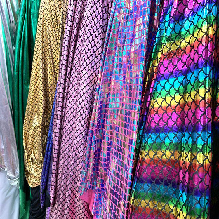 Golden Polyester Fish Scale Fabric for Costumes and Decor