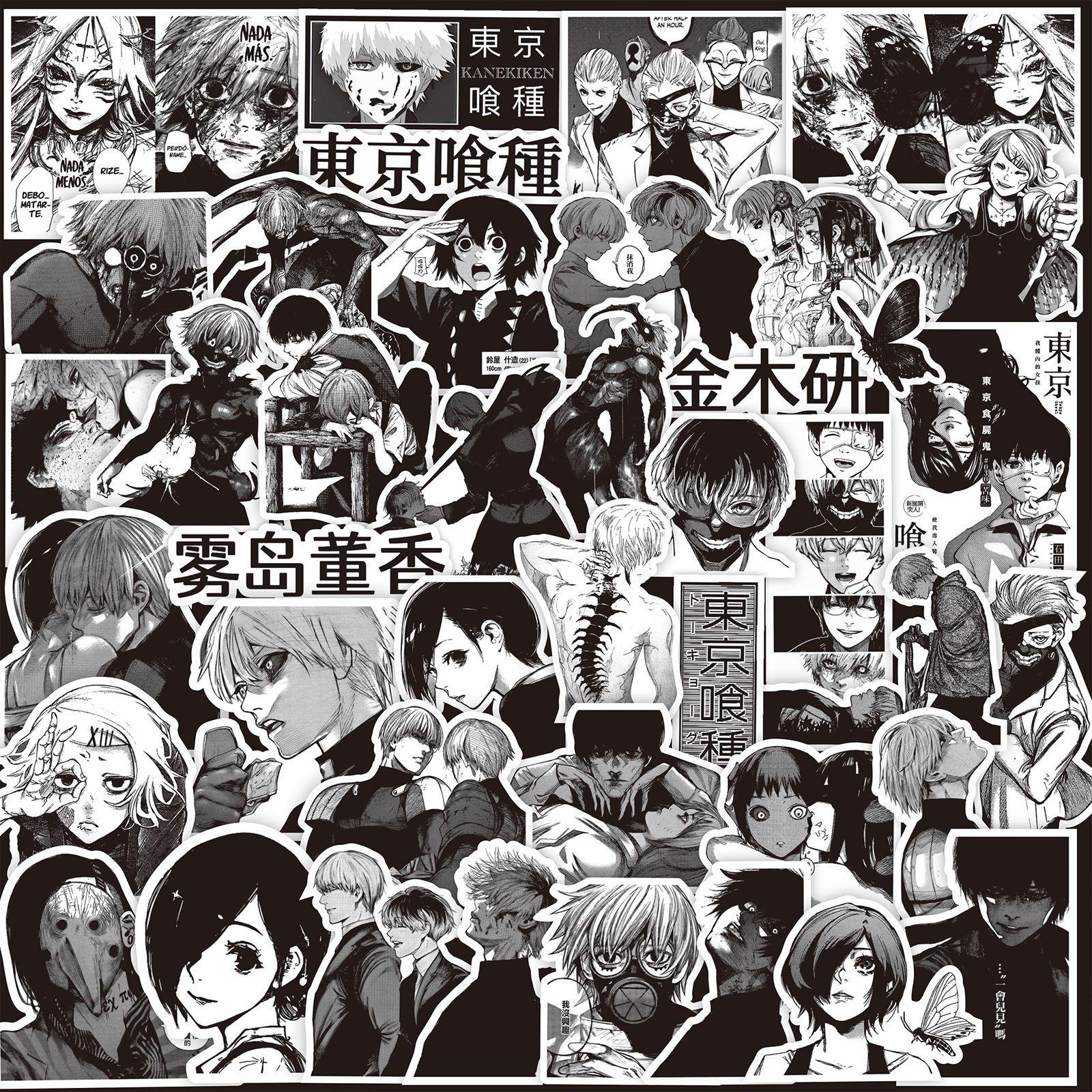 70 PIÈCES Noir Blanc Tokyo Ghoul Kaneki Ken Autocollants Anime Décoration Valise Scrapbooking Ordinateur Portable Papeterie Manga Enfant gray