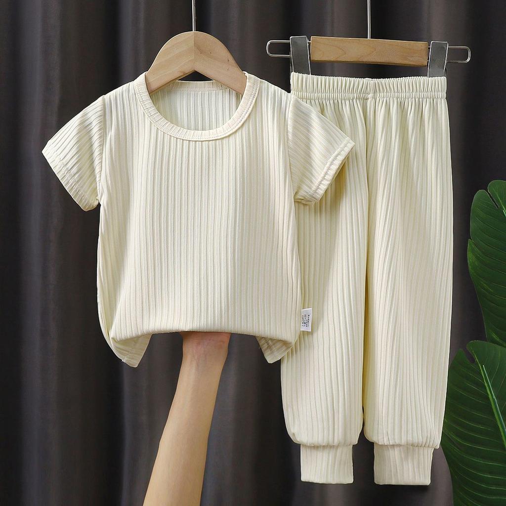 Kinder-Nachtwäsche Klimaanlagen-Kleidung Kurzarm-Set Eisseide Zweiteiliges Set Sommer Mädchen Hauskleidung für mittlere und kleine Kinder