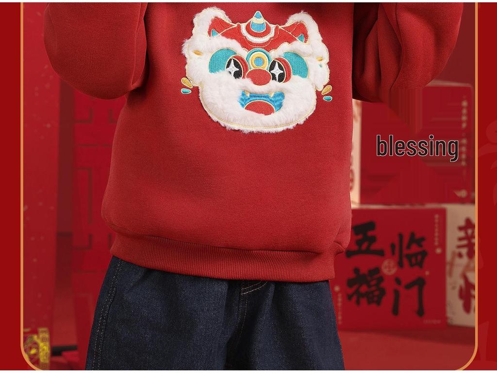 Jungen Rotes Winter-Sweatshirt mit Fleece-Futter - Warmer Neujahrs-Style für Kinder