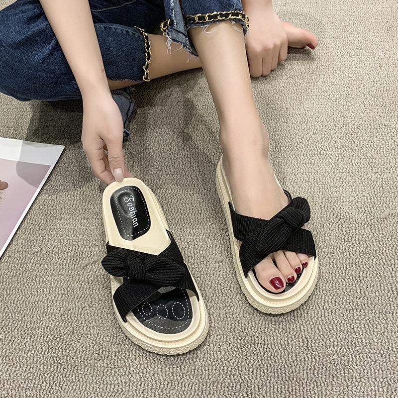 

Women s French Flat Thick-Sole Beach Slippers - Summer 2025 Fashion 37 бежевый