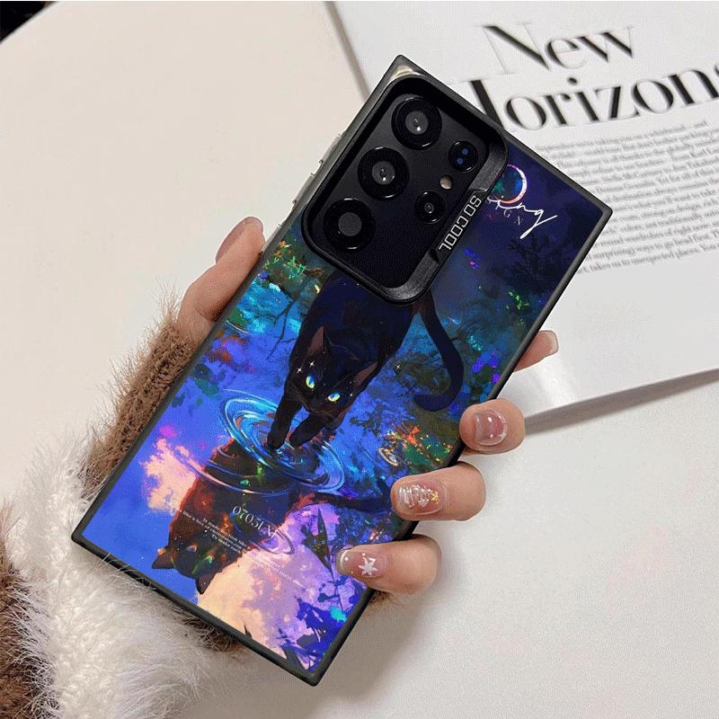 Night Moon Cat Dreamy Art Shockproof Phone Case for Samsung Galaxy S26 Edge S25 Ultra S24 FE S23 Plus S21 Cover Anti Fall Fundas