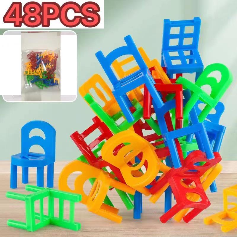 Kindergarten Stacking Chairs & Building Block Educational Toy for Parent-Child Balance Training
