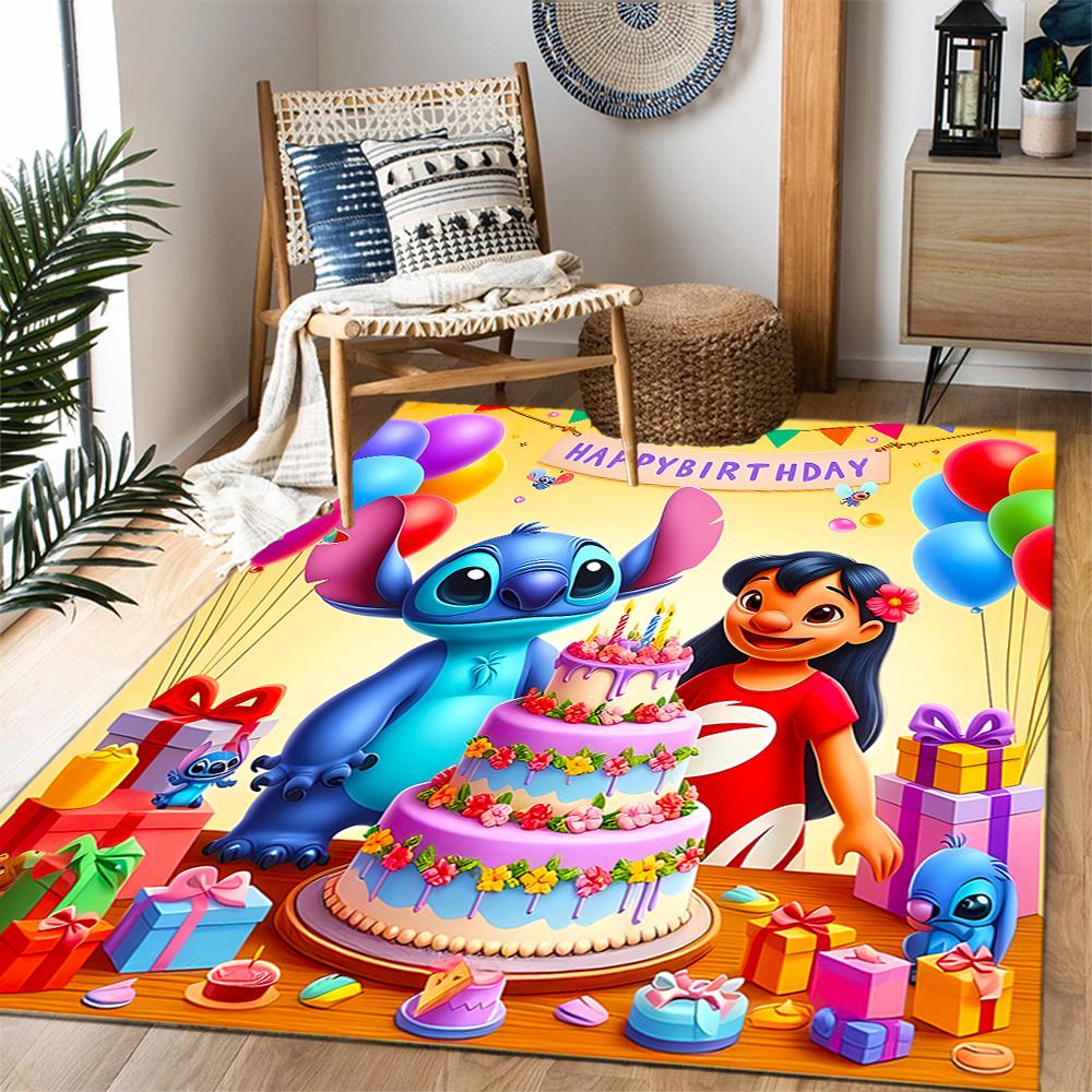 Lilo And Stitch Dance Party Disney Cartoon Theme Anti-Slip Rug - Polyester, Home Decor, Suitable for Bedrooms, Living Rooms, Doorways, and Studios