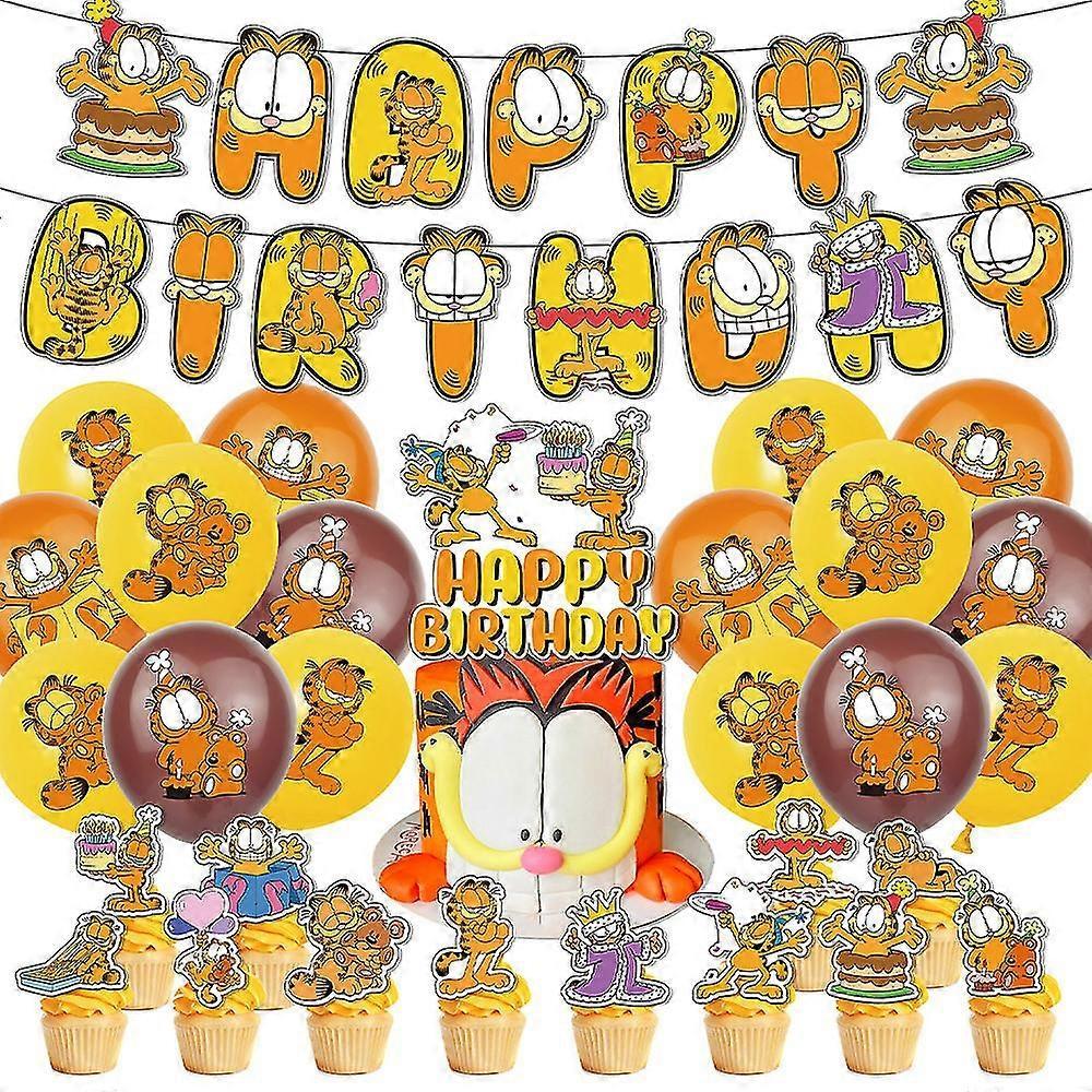 Garfield Děti Roztomilý Kreslený Tlustý Kočka Narozeninová Oslava Dekorace Sada Balónky Banner Topper na Dort Potřeby Sady
