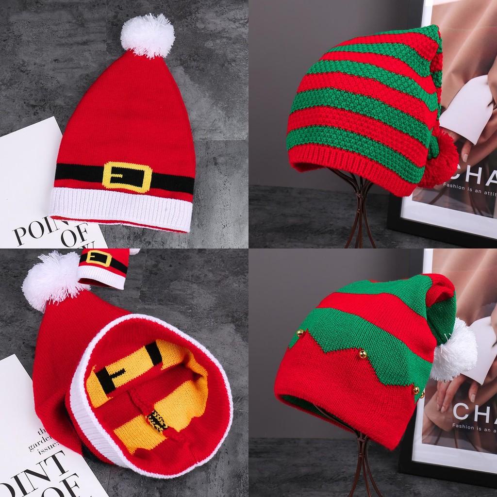 Festive Red Knitted Beanie Hat With Colorful Pom Poms For Family Christmas Gift