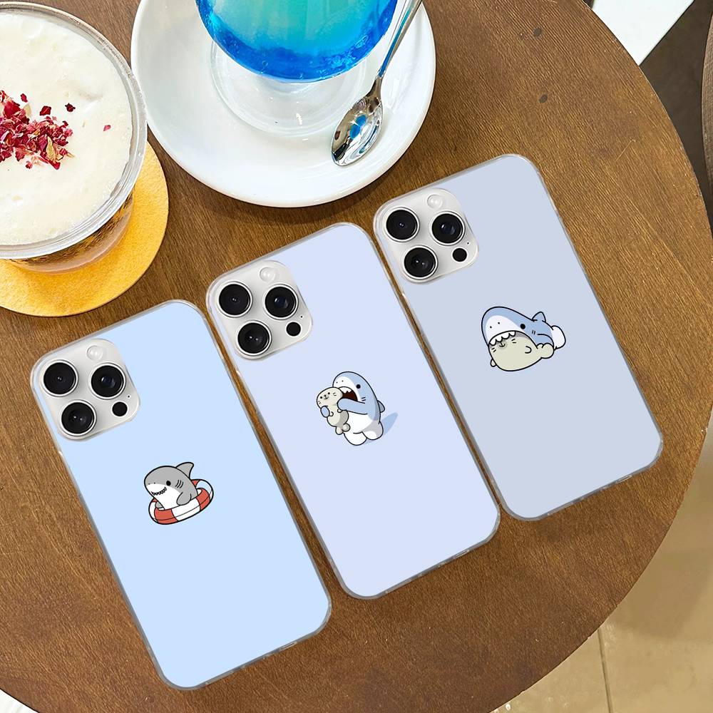 Cute anime Shark Phone Case For iPhone 17 16 15 14 13 12 11 Pro Max Plus Satin Colorful Cover