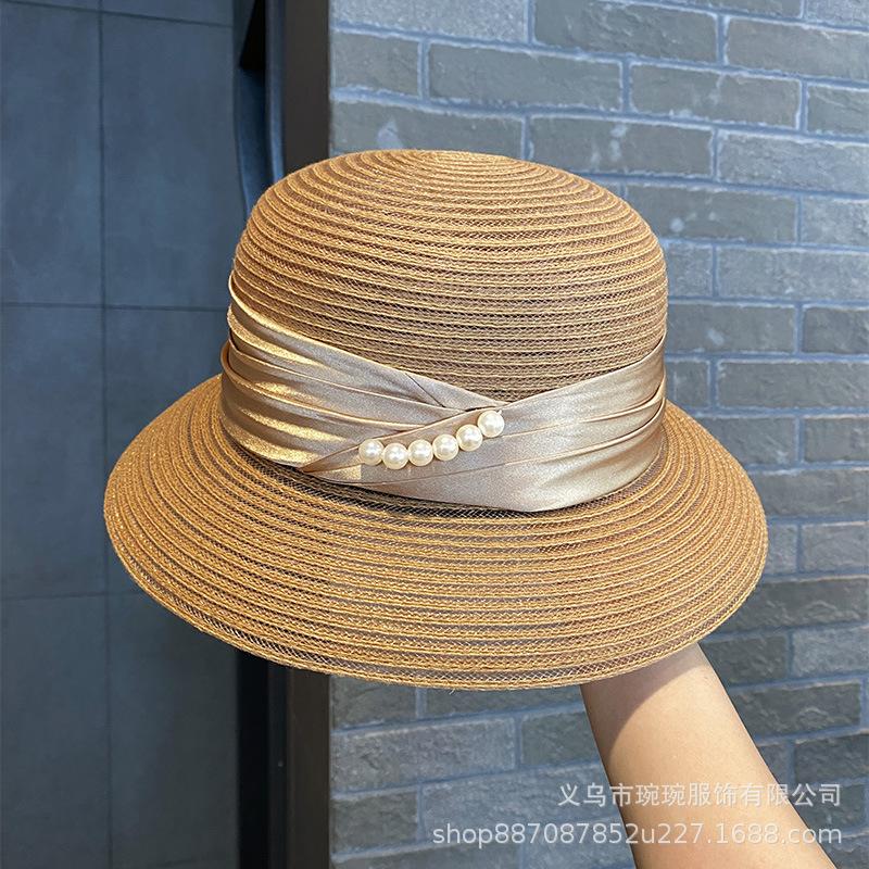 Summer New Transparent Versatile Fisherman Hat Children Pearl Chain Sunshade Sun Protection Hat Casual French Beach Top Hat