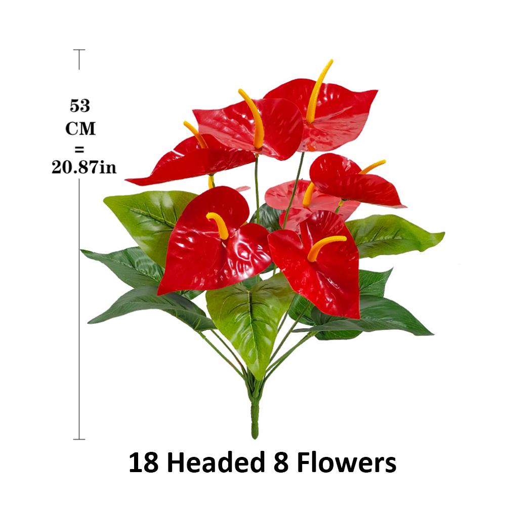 

12-ти головчатая красная пальма искусственные цветы цветок фламинго с пышными зелеными листьями искусственные растения для украшения дома, сада, улицы красный