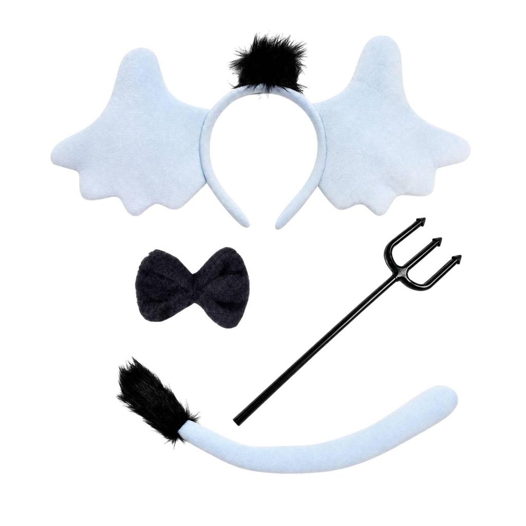 Headband Bow Tie Tail ThreePronged Spear Set Cosplay Devil Costume Accessory Kit Padded Soft