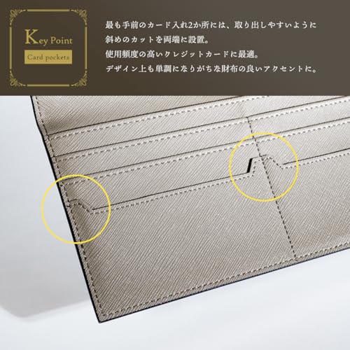 Dom Teporna Men's Long Wallet, Cowhide Leather, Ultra-Thin 1cm YKK Zipper, Coin Purse, Slim Wallet, Bill Compartment, Card Slots, Gray