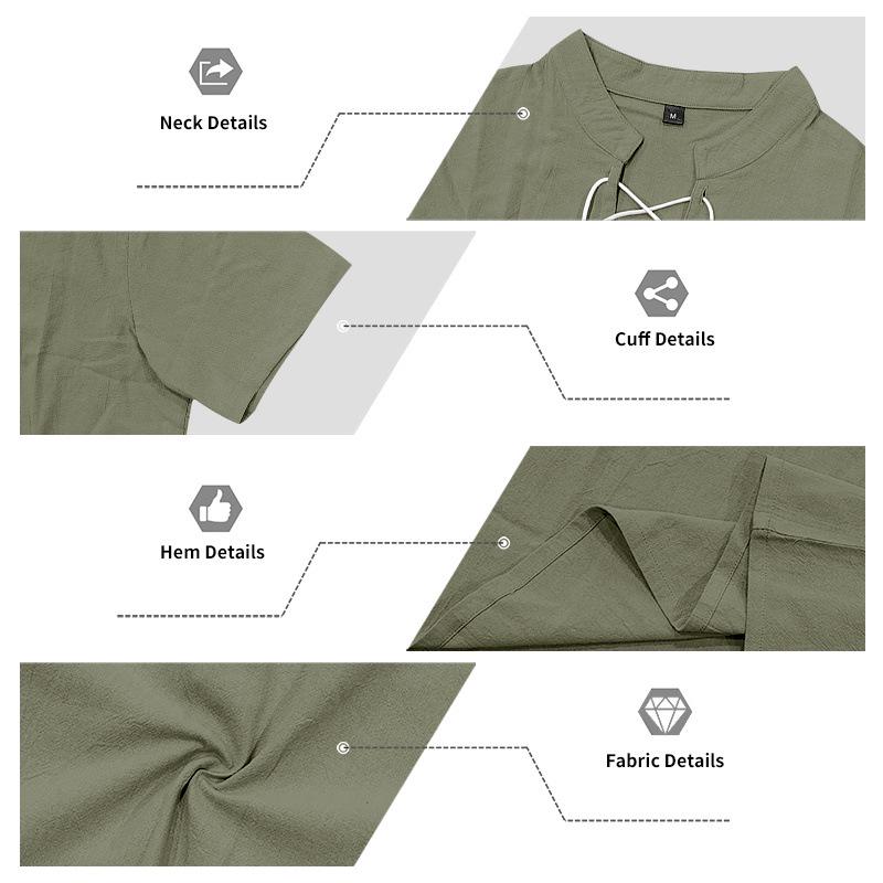 Men's European-American Linen Drawstring Short-Sleeve Shirt & Shorts Set - Breathable Cotton Linen Beach Travel Outfit