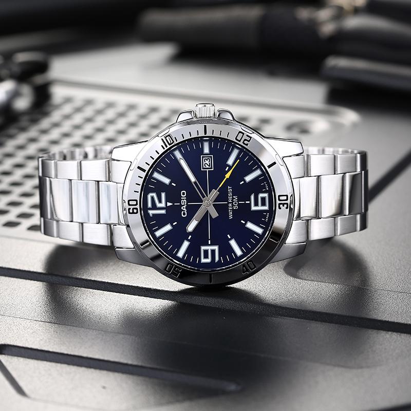 Casio Standard Series Swordfish Diving Heart Business Waterproof Quartz Movement Stainless Steel Strap Men Watches Blue MTP-VD01D-2B