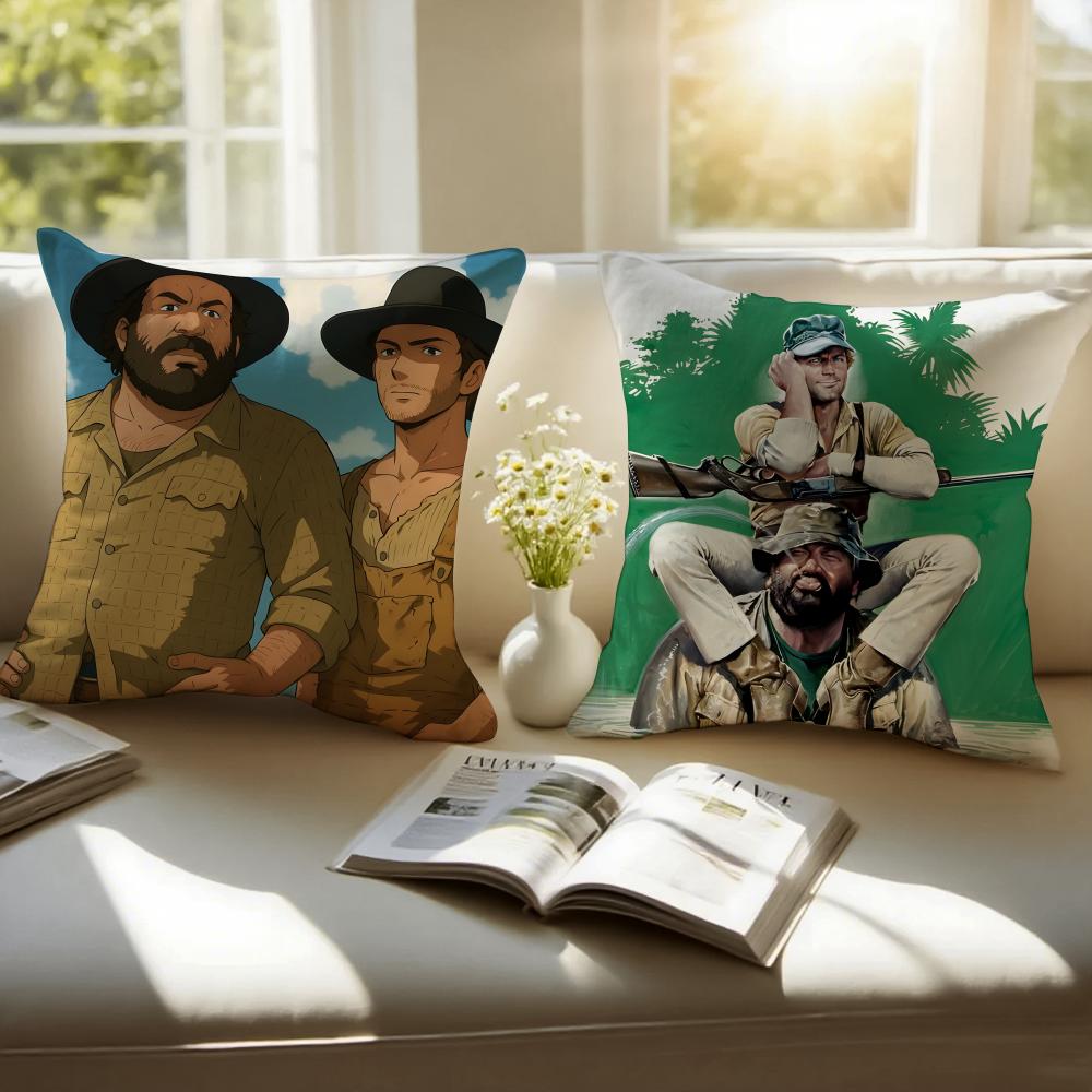 Classic Actor T-Terence Hill and Bud Spencer Cushion Cover Pillowcase Anti-dustmite Invisible Zipper Short Plush Sofa Cushion