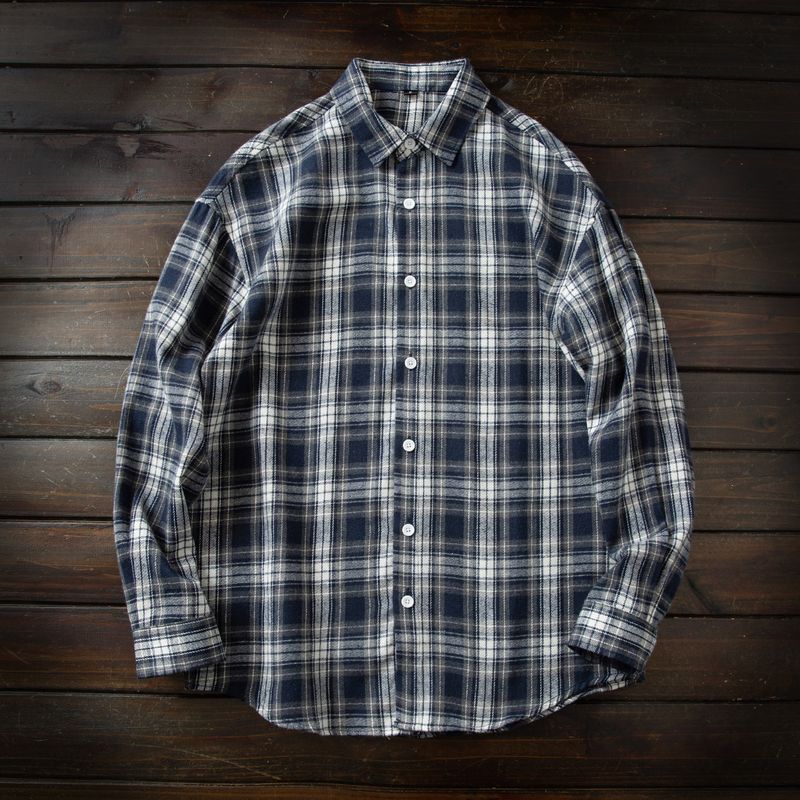 Japan fashion Order! Soft Glutinous Color Grid Sanding! Four Seasons Men Lapel Loose Casual Long sleeve Shirts Top Outerwear