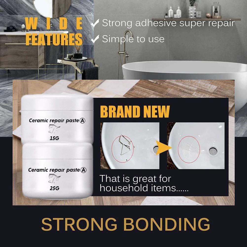 Ceramic Repair Paste Floor Tile Adhesive Tile Agent Tub Tile and Shower Repair Kit Porcelain Repair for Crack Chip 2pcs