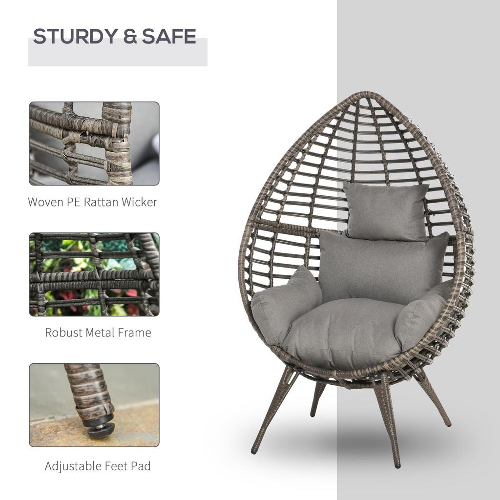 eardop PE Wicker Rattan Chair w/ Thick Cushions 4 Legs Outdoor Seat Egg Garden