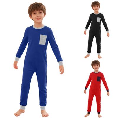 Unisex Kids Adaptive Jumpsuit Round Neck Long Sleeve Anti Strip Back Invisible Zipper Contrast Color Pocket Clothing
