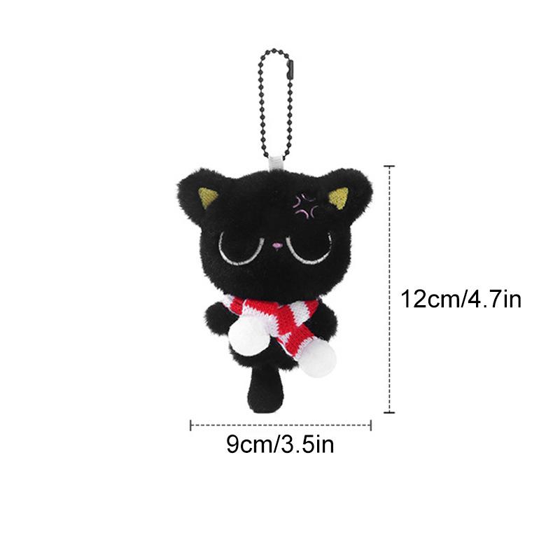 1PC Black Cat Bag Pendant Accessories Doll Pendant Cute Bag Keychain Key Ring Gifts Plush Phone Charms with Stripe Scarf
