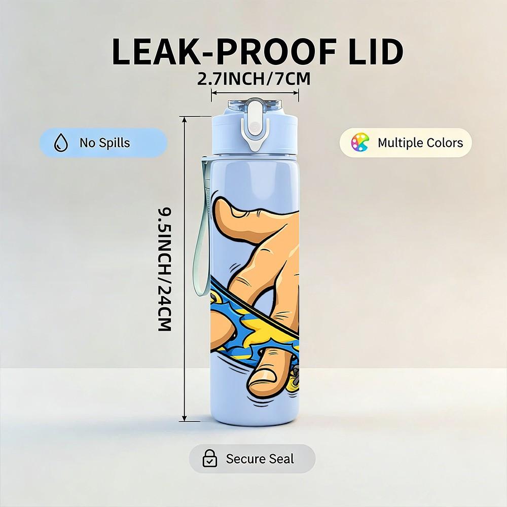 1PC Hand Hold Skateboard Art 750ml Color Plastic Sports Water Bottle Leakproof Flip Straw Lid Suitable for Sports Office Home Use