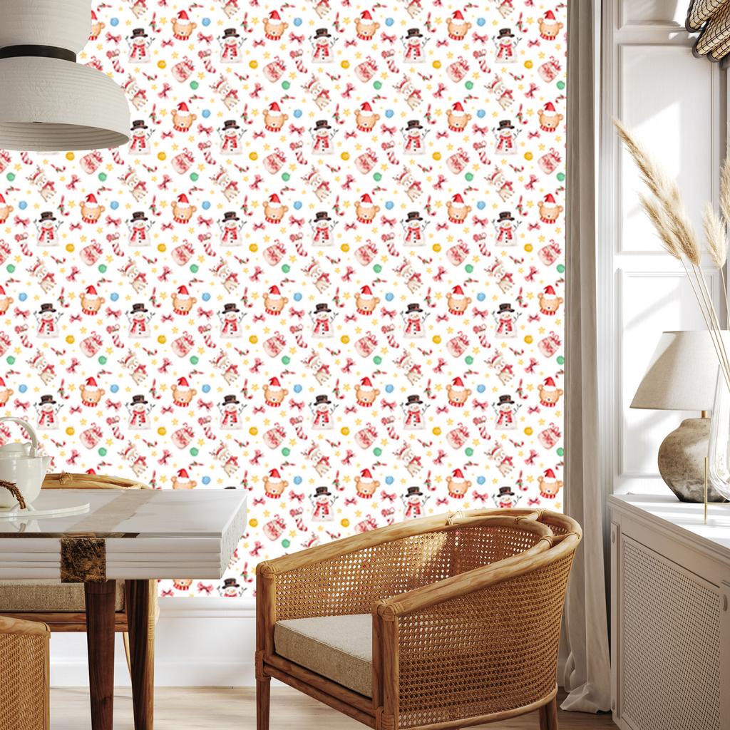 Christmas wallpaper white, coral, cream and peach 50x1000