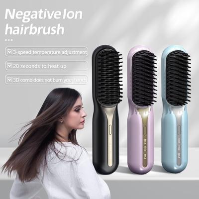 Straight Hair Comb  Hair Straightener and Curler USB Charging Portable Hair Comb Fast Heating Multi-Function Styler Stick