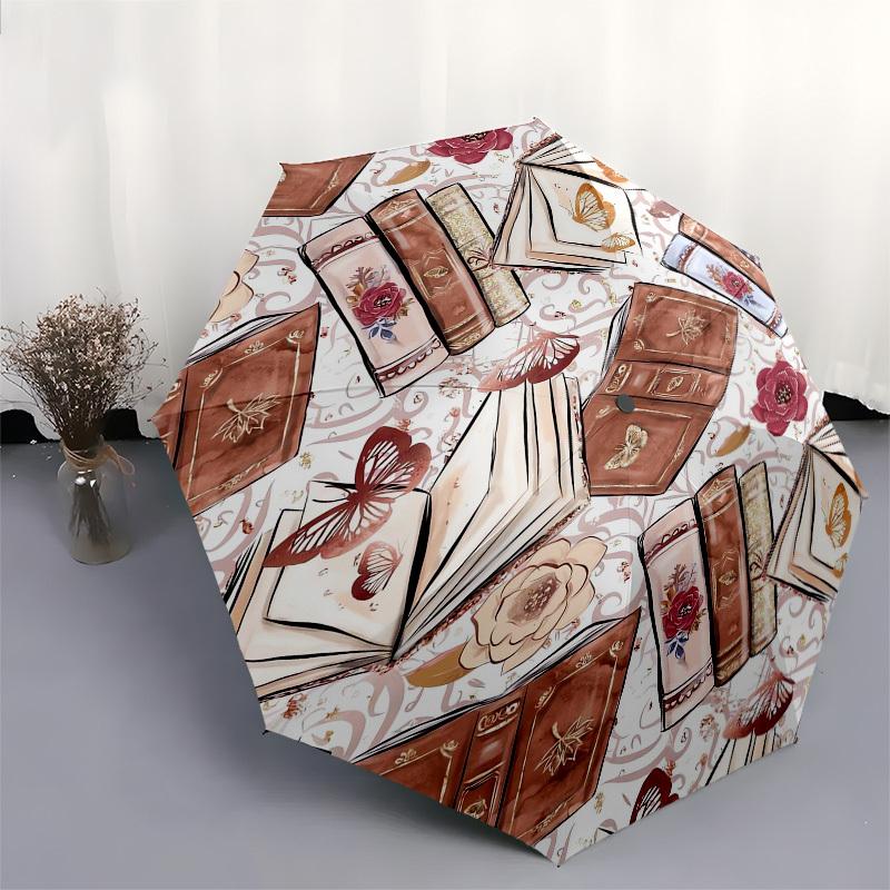 1pc Vintage Books and Butterflies Umbrella with Plastic Handle,Cartoon Pattern,Suitable for All Seasons Multi-functional Umbrella322
