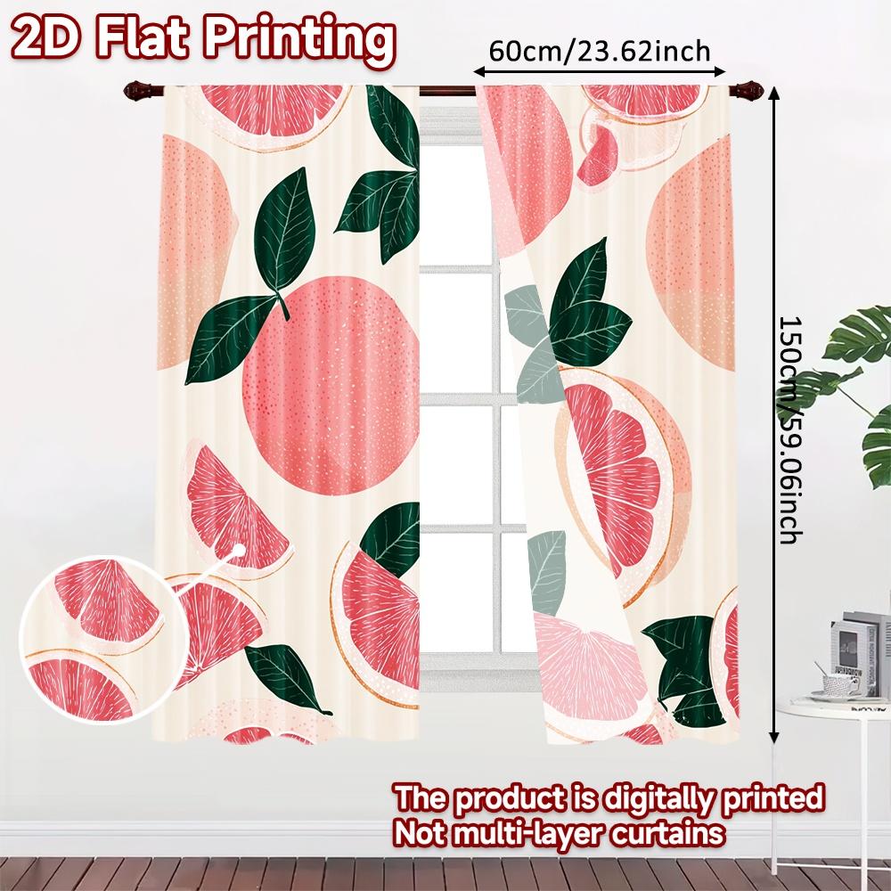 Set Of 2 Minimalist Flat Printing Curtains Without Rod Fruit Pattern Leaves Easter Festival Versatile Fabric Curtain Polyester