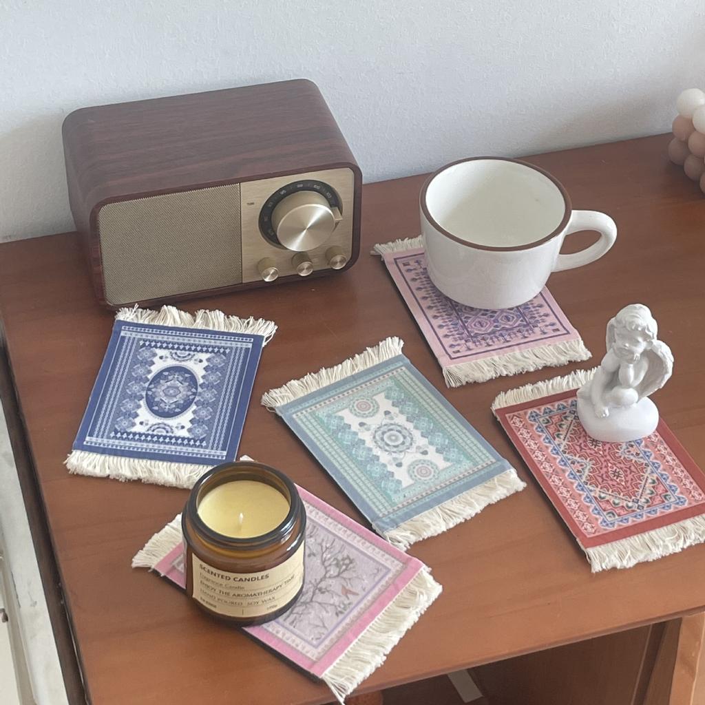 Persischer Mini-Webteppich, Mauspad, Retro-Stil, Teppichmuster, Tasse, Laptop, PC, Mauspad mit Fransen, Heimbüro, Tischdekoration, Basteln