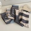 Two Pairs of Grey-colored Imitation Cashmere Striped Socks - Mid-calf Socks with Warm Stitching and Cute Lace Trim.