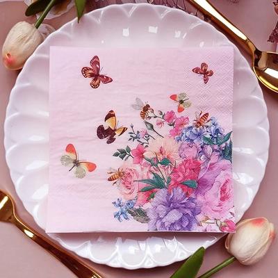 Lot de 20 serviettes de table jetables à 2 épaisseurs, 33 x 33 cm, motif floral