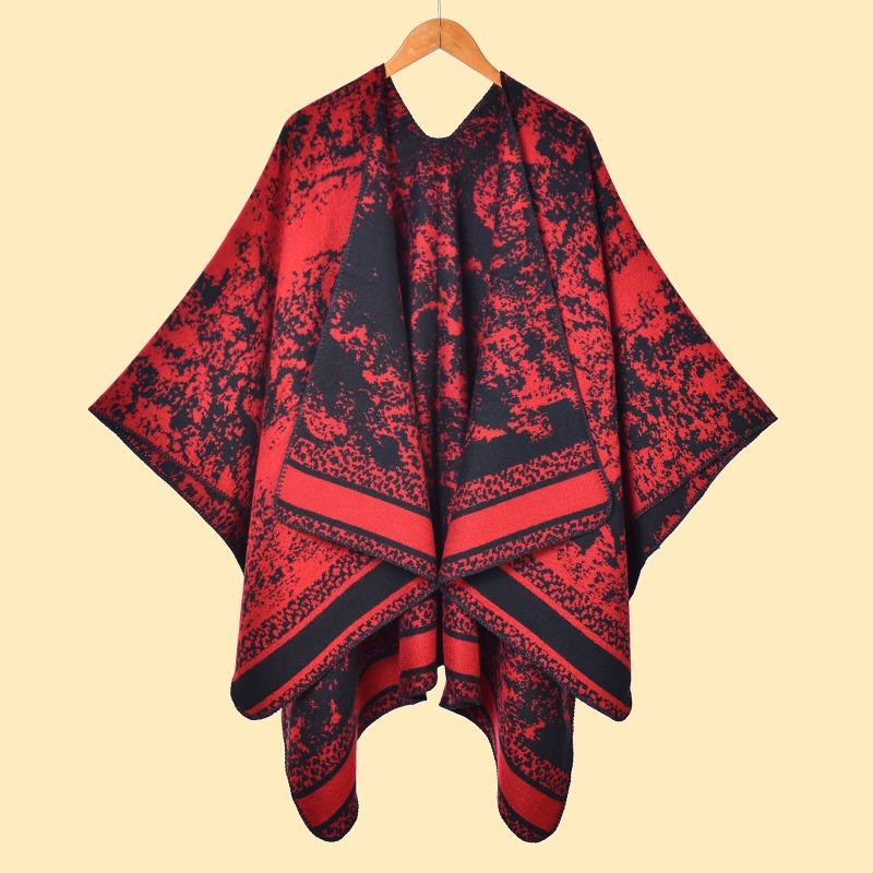 Literary niche women's scarf shawl forest series thickened warm imitation cashmere split double-sided shawl