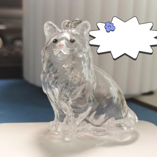 Keychain Pendant Transparent Cat Design Pet Hair Storage Box Key Chain Pet Hair Pendant Keyring Hair Storage Bottle Keychain