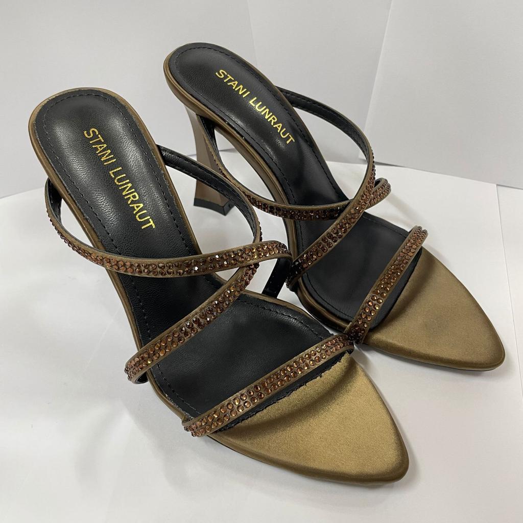 2025 Summer Cross with Open-toed Rhinestones Pointed Heels Wear Cool Slippers Female Royal Sister Style Sexy High-heeled Sandals